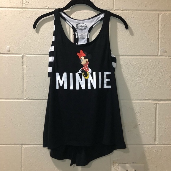 Disney Minnie Black & White Striped Tank Top with Built in Bra Size Small - Picture 1 of 5